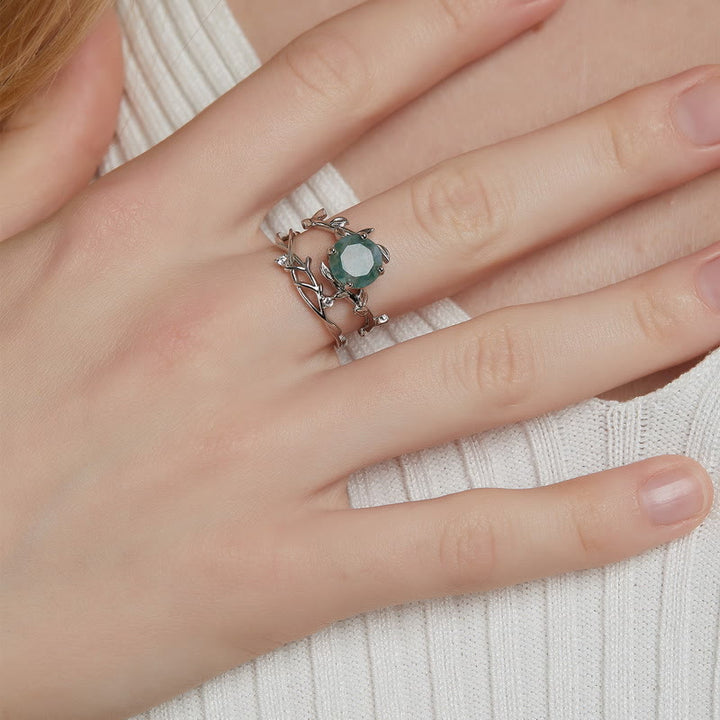 Anillo de plata S925 con hojas de ágata musgosa de Olivenorma , 2 piezas