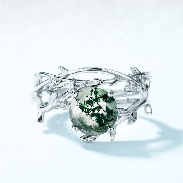 Anillo de plata S925 con hojas de ágata musgosa de Olivenorma , 2 piezas