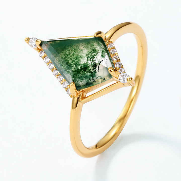 Anillo de plata S925 con ágata musgosa y diamante de Olivenorma , 2 piezas