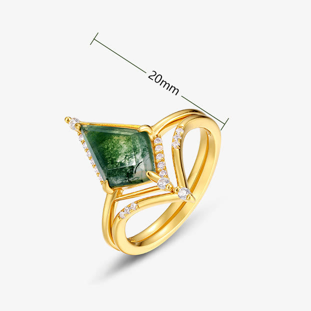 Anillo de plata S925 con ágata musgosa y diamante de Olivenorma , 2 piezas