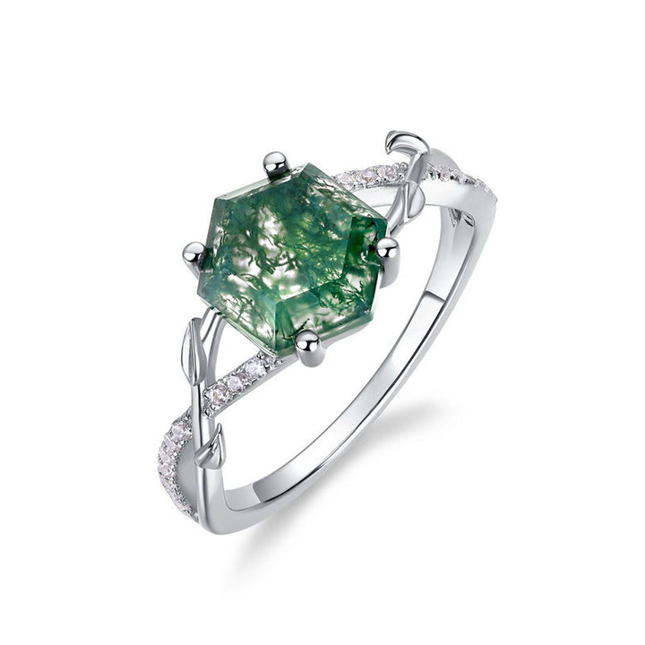 Anillo con diseño entrelazado de enredadera de árbol de ágata musgosa de Olivenorma