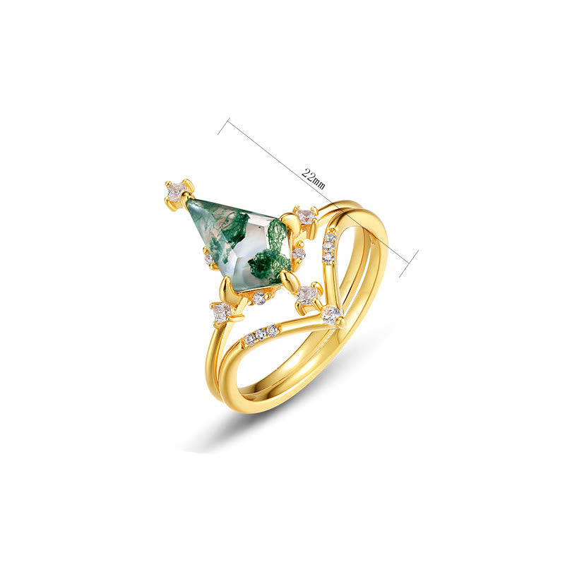 Anillo de diseño de corona de ágata musgosa y diamante de 2 piezas de Olivenorma