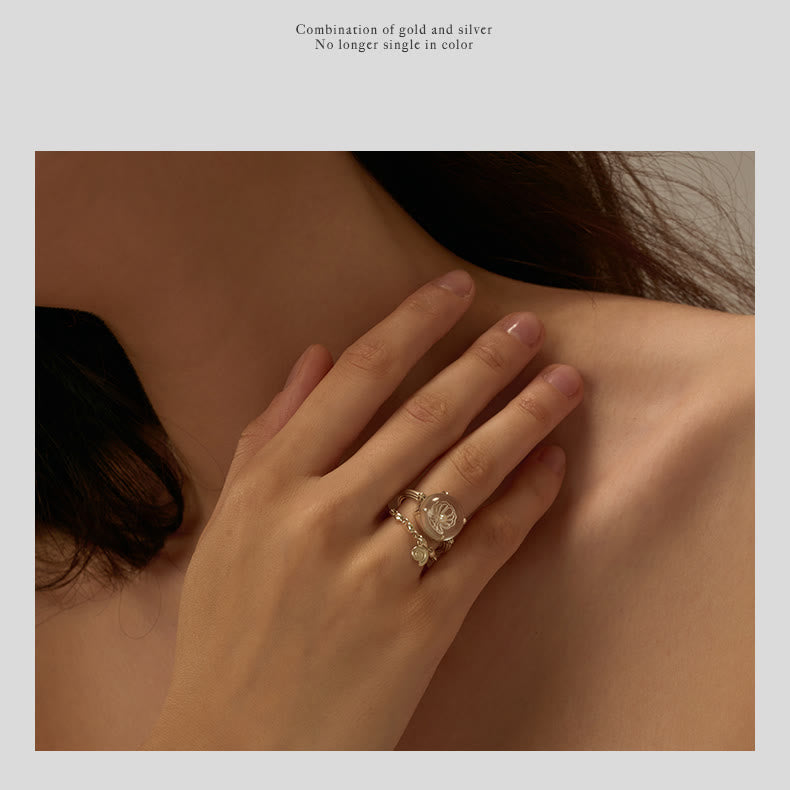 Anillo con diseño de concha de perla de cristal transparente de Olivenorma