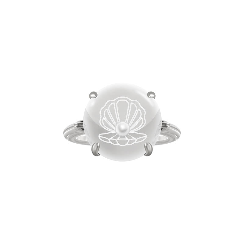 Anillo con diseño de concha de perla de cristal transparente de Olivenorma