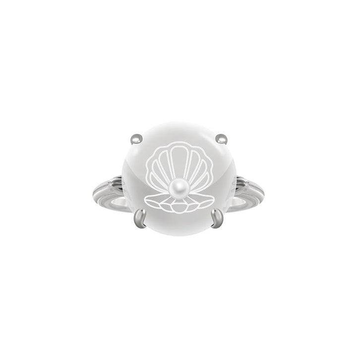 Anillo con diseño de concha de perla de cristal transparente de Olivenorma
