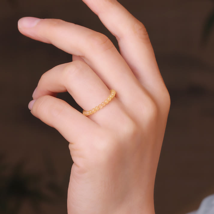 Anillo de cuentas de jade amarillo extrafino de 2 mm de Olivenorma 