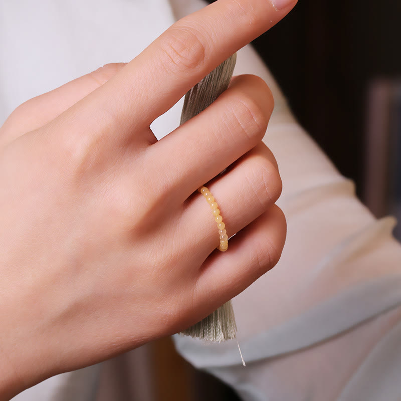Anillo de cuentas de jade amarillo extrafino de 2 mm de Olivenorma 