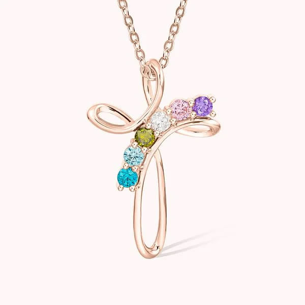 Collar con colgante de cruz con piedras natales del 1 al 7 personalizado de Olivenorma