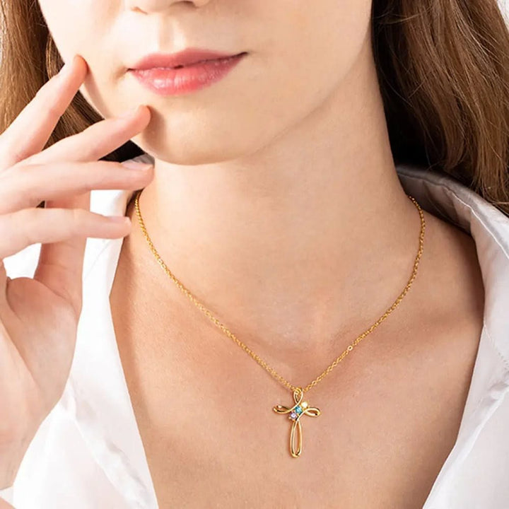 Collar con colgante de cruz con piedras natales del 1 al 7 personalizado de Olivenorma