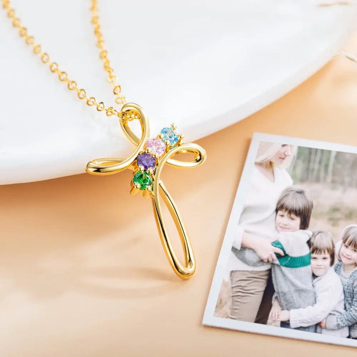 Collar con colgante de cruz con piedras natales del 1 al 7 personalizado de Olivenorma