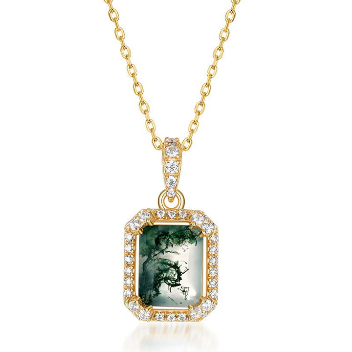 Collar de ágata musgosa cuadrada con circonitas blancas de Olivenorma