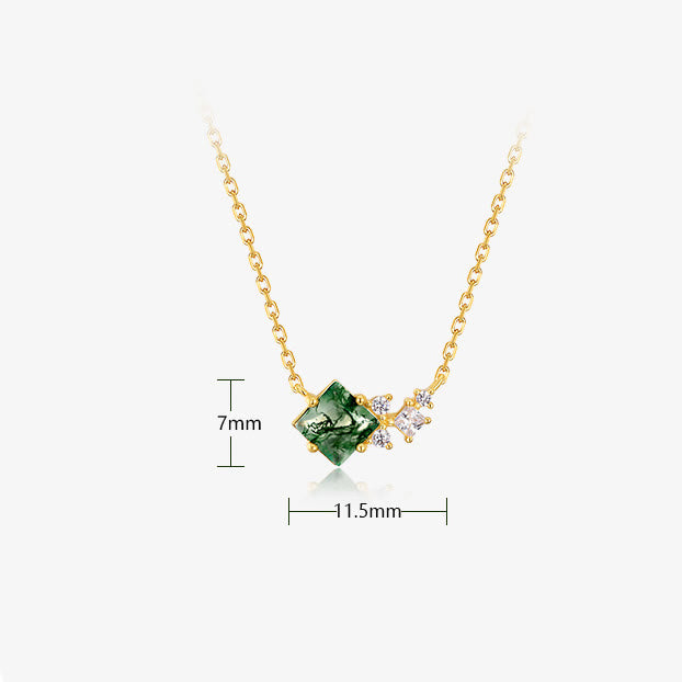 Collar de plata de ley con ágata musgosa cuadrada de Olivenorma