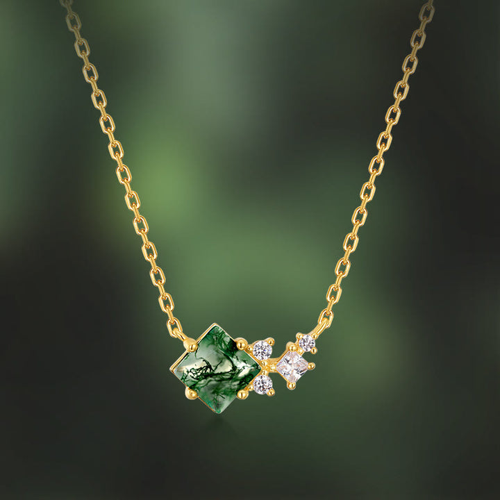 Collar de plata de ley con ágata musgosa cuadrada de Olivenorma