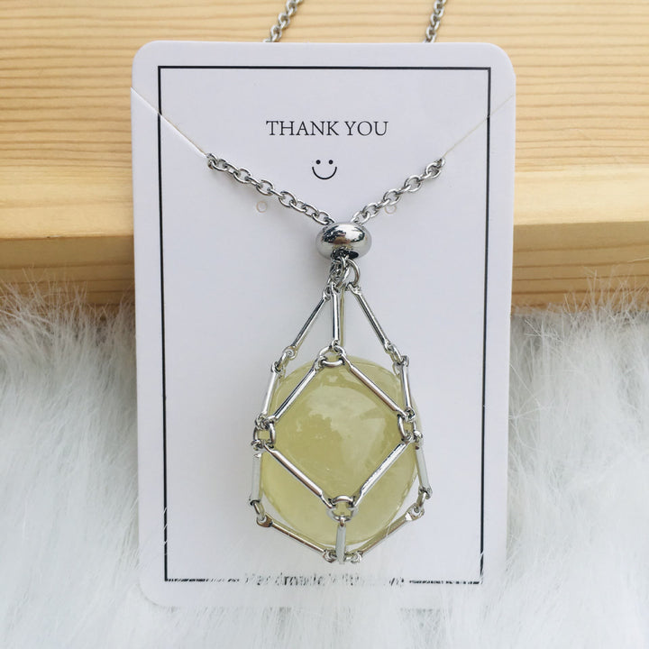 Collar de bambú de bolsillo de metal con soporte de piedra de cristal de Olivenorma