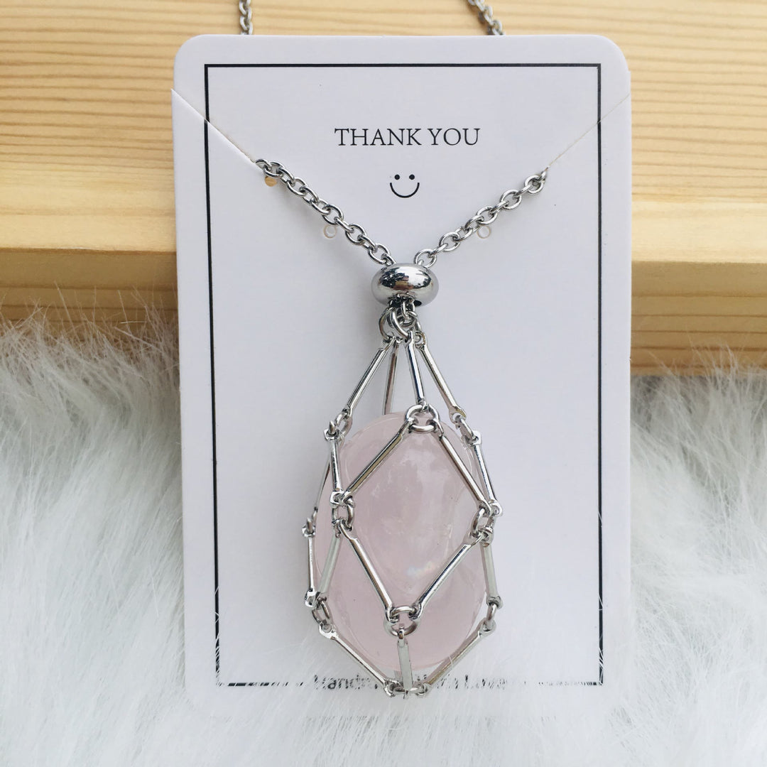 Collar de bambú de bolsillo de metal con soporte de piedra de cristal de Olivenorma