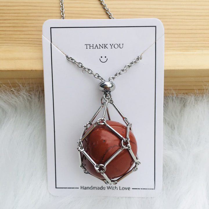 Collar de bambú de bolsillo de metal con soporte de piedra de cristal de Olivenorma