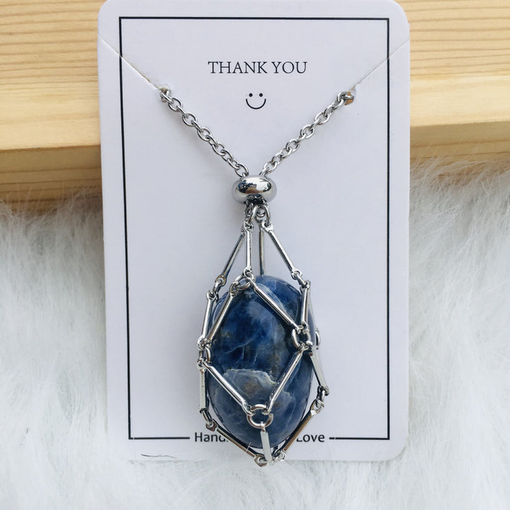 Collar de bambú de bolsillo de metal con soporte de piedra de cristal de Olivenorma