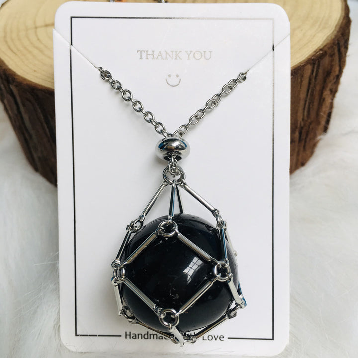 Collar de bambú de bolsillo de metal con soporte de piedra de cristal de Olivenorma