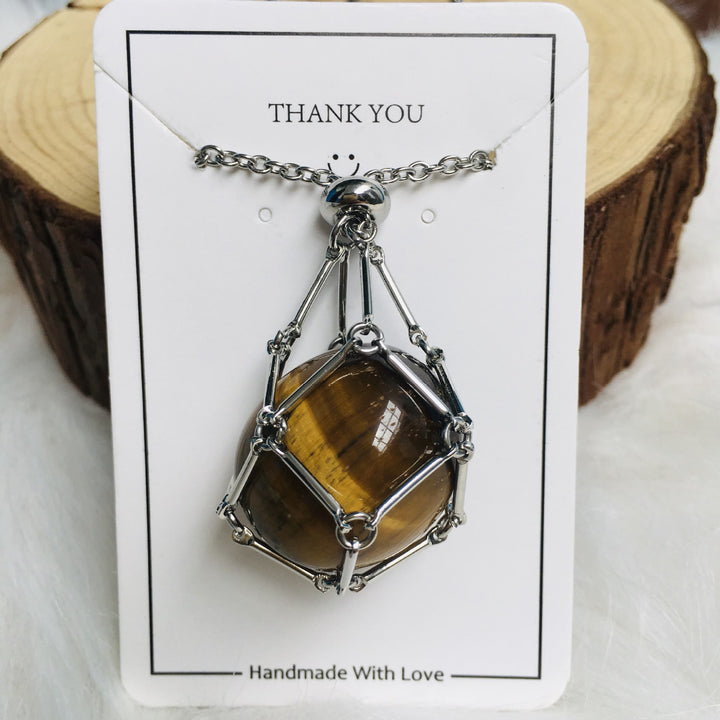 Collar de bambú de bolsillo de metal con soporte de piedra de cristal de Olivenorma