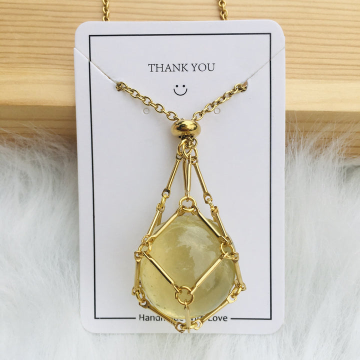Collar de bambú de bolsillo de metal con soporte de piedra de cristal de Olivenorma