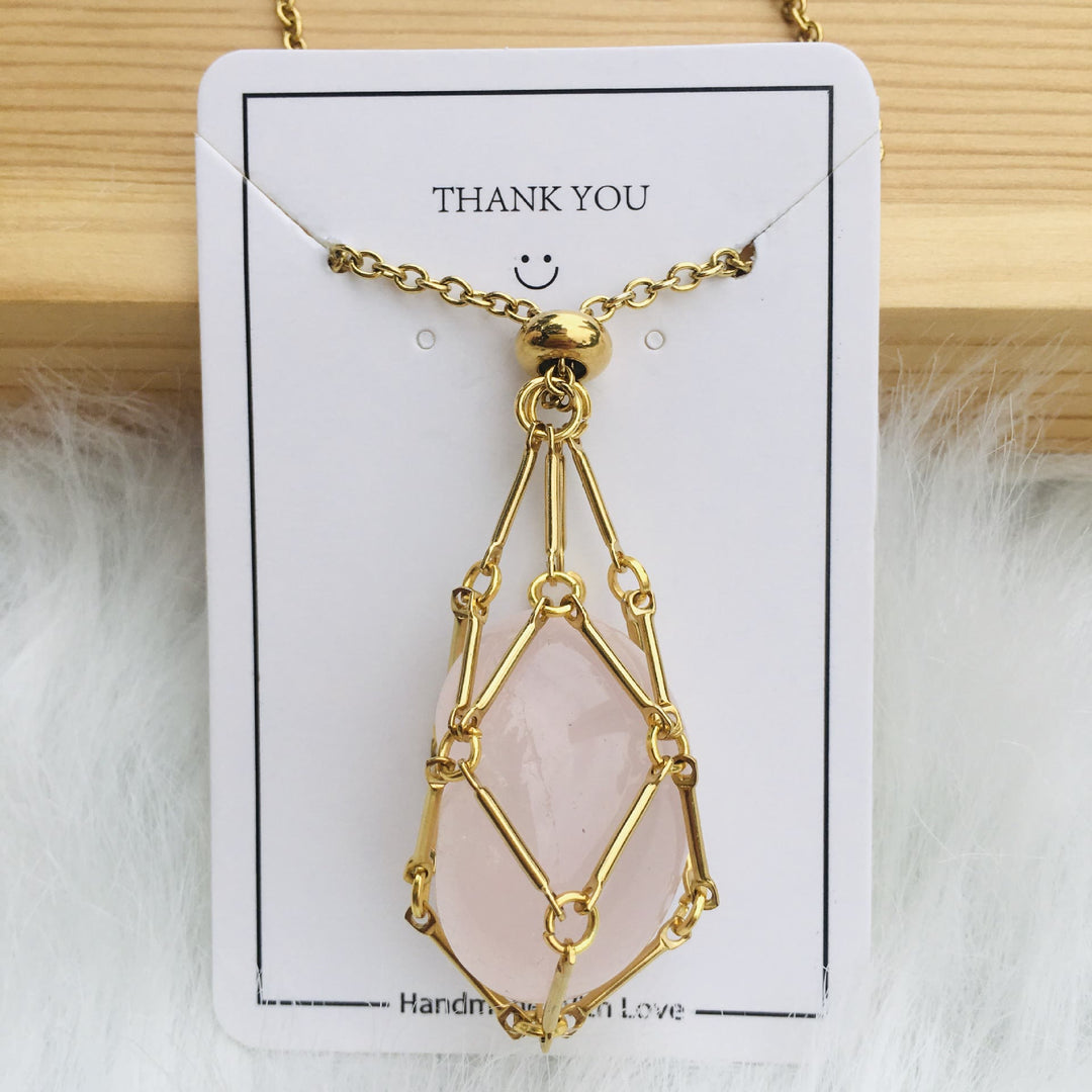 Collar de bambú de bolsillo de metal con soporte de piedra de cristal de Olivenorma