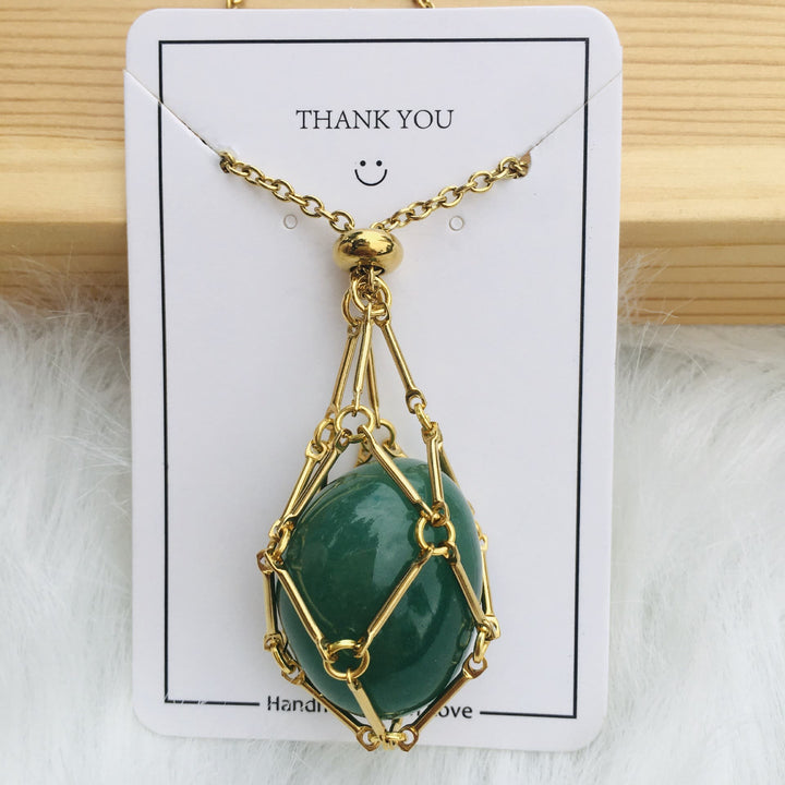 Collar de bambú de bolsillo de metal con soporte de piedra de cristal de Olivenorma