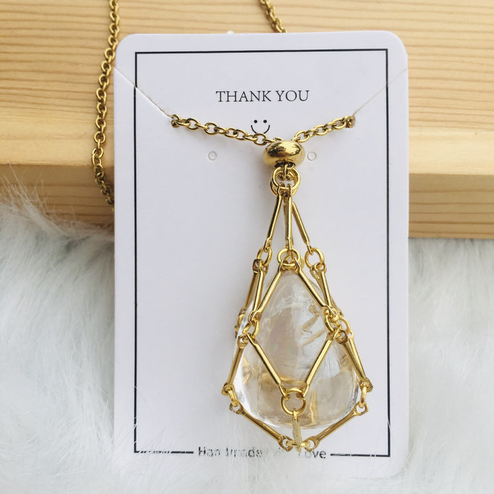 Collar de bambú de bolsillo de metal con soporte de piedra de cristal de Olivenorma