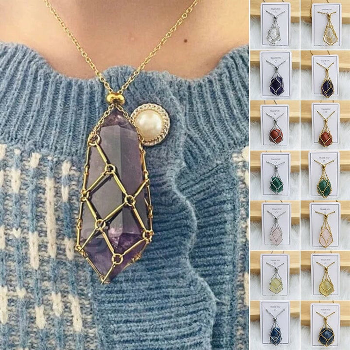 Collar de bambú de bolsillo de metal con soporte de piedra de cristal de Olivenorma