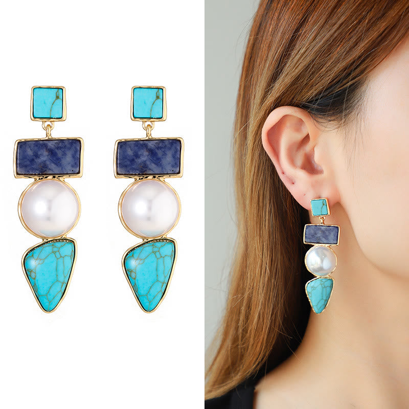 Conjunto de joyas con colgante de sodalita azul turquesa y perla irregular de Olivenorma