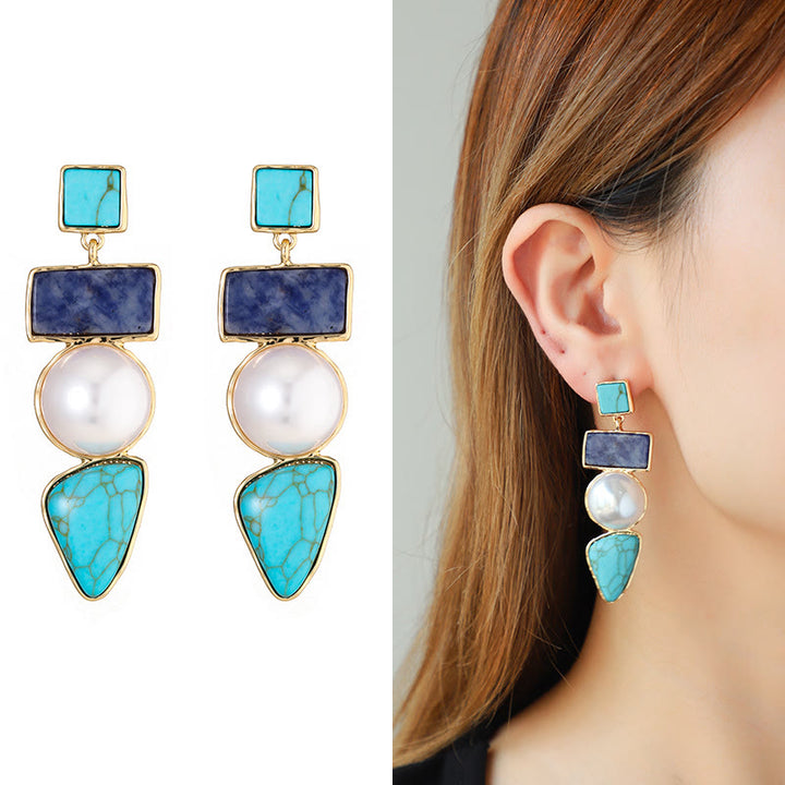 Conjunto de joyas con colgante de sodalita azul turquesa y perla irregular de Olivenorma