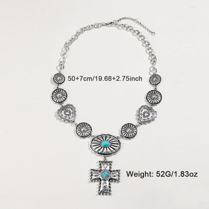 Conjunto de joyas de aleación con diseño de cruz de amor en plata antigua de Olivenorma