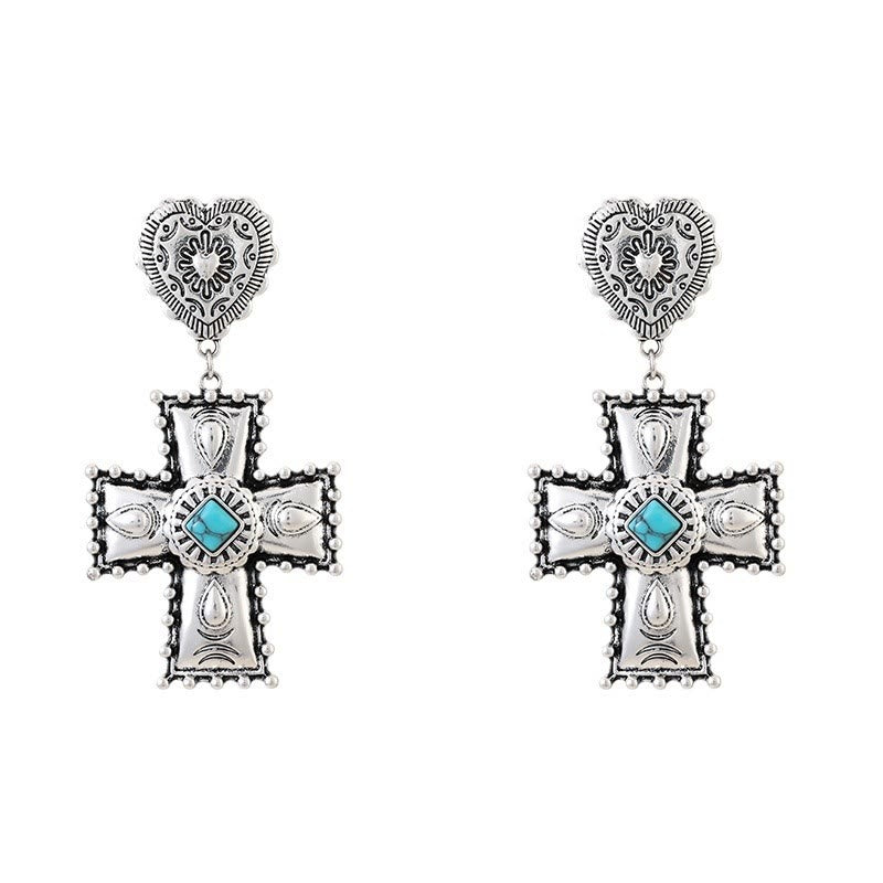 Conjunto de joyas de aleación con diseño de cruz de amor en plata antigua de Olivenorma