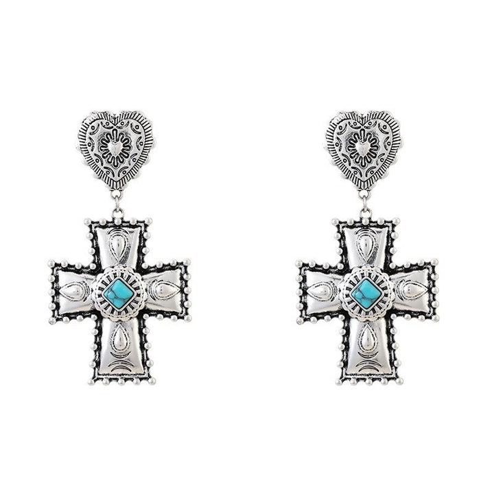 Conjunto de joyas de aleación con diseño de cruz de amor en plata antigua de Olivenorma