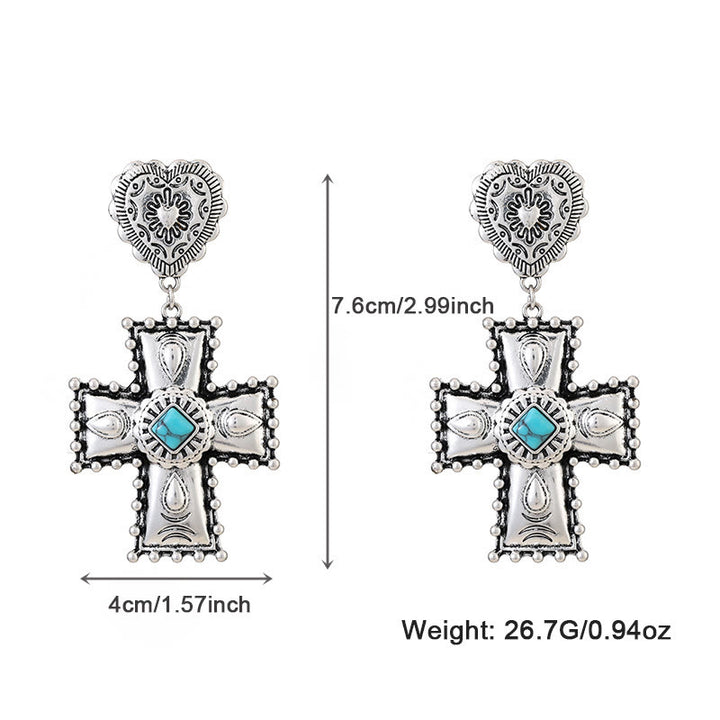 Conjunto de joyas de aleación con diseño de cruz de amor en plata antigua de Olivenorma