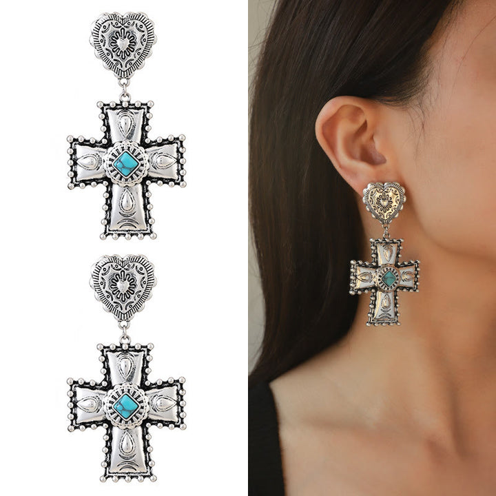 Conjunto de joyas de aleación con diseño de cruz de amor en plata antigua de Olivenorma