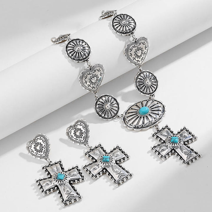 Conjunto de joyas de aleación con diseño de cruz de amor en plata antigua de Olivenorma
