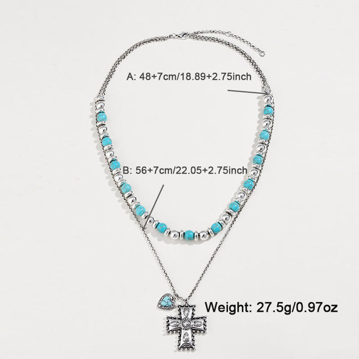 Conjunto de joyas de aleación con colgante de cruz y corazón de turquesa de Olivenorma