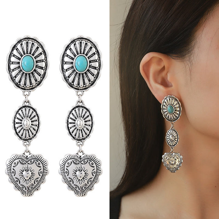 Conjunto de joyas de aleación con colgante de cruz y corazón de turquesa de Olivenorma