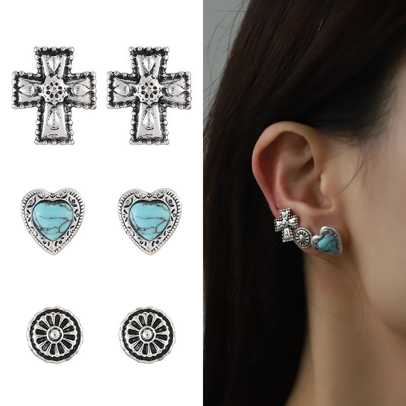 Conjunto de joyas con pendientes y colgante de cruz de amor turquesa de Olivenorma
