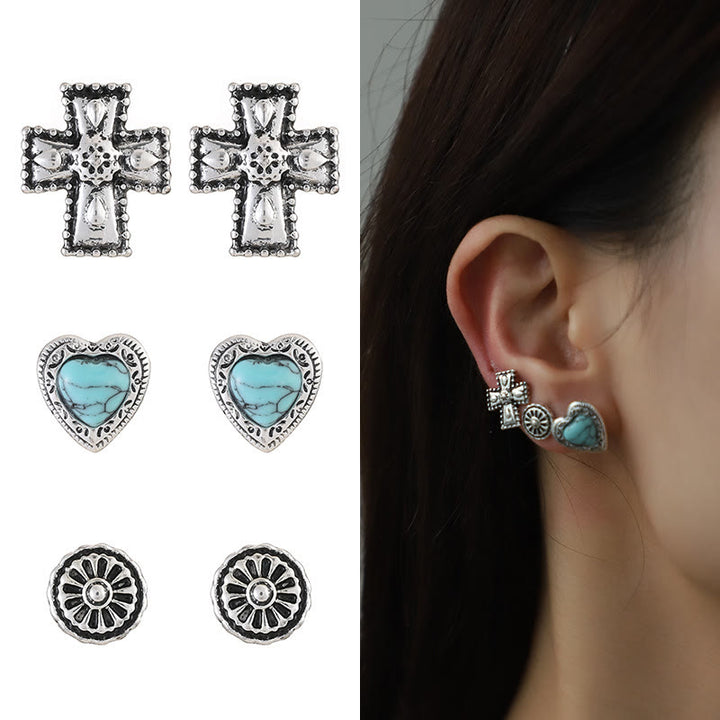 Conjunto de joyas con pendientes y colgante de cruz de amor turquesa de Olivenorma