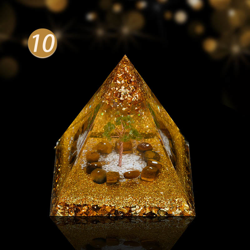 Pirámide de orgón con forma de árbol de cobre y cristal natural de Olivenorma