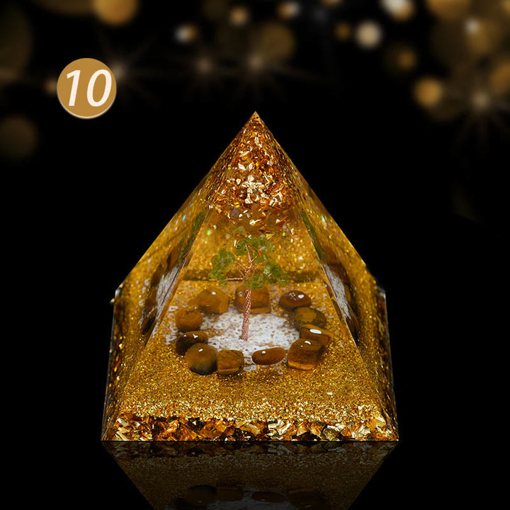Pirámide de orgón con forma de árbol de cobre y cristal natural de Olivenorma