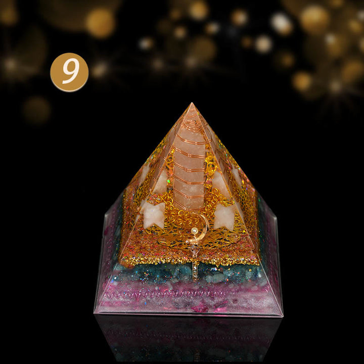 Pirámide de orgón con forma de árbol de cobre y cristal natural de Olivenorma