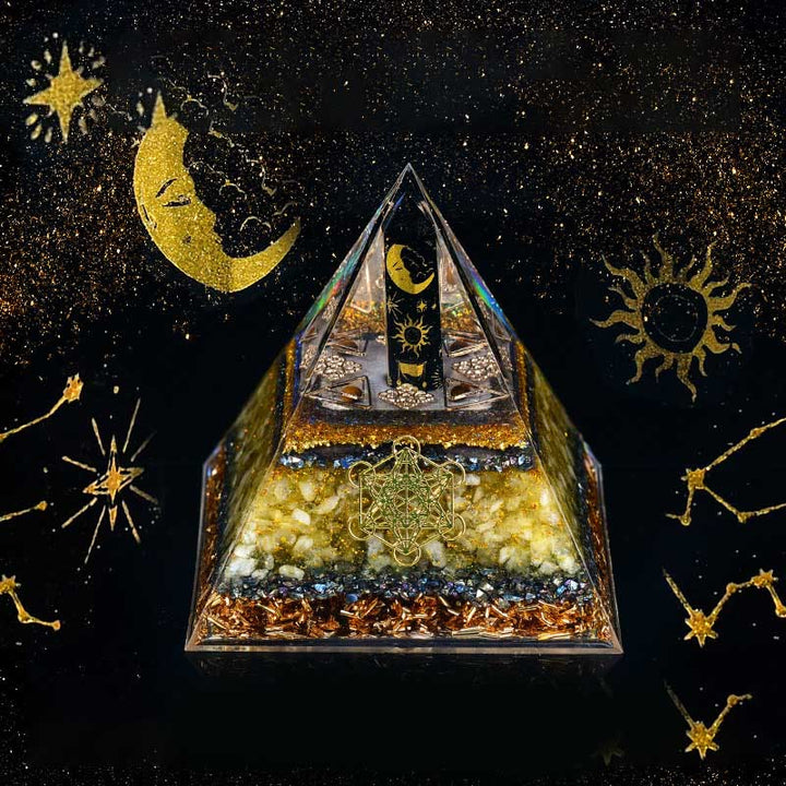 Columna de obsidiana de Olivenorma Cubo de Metatrón Equilibrio Pirámide de orgón