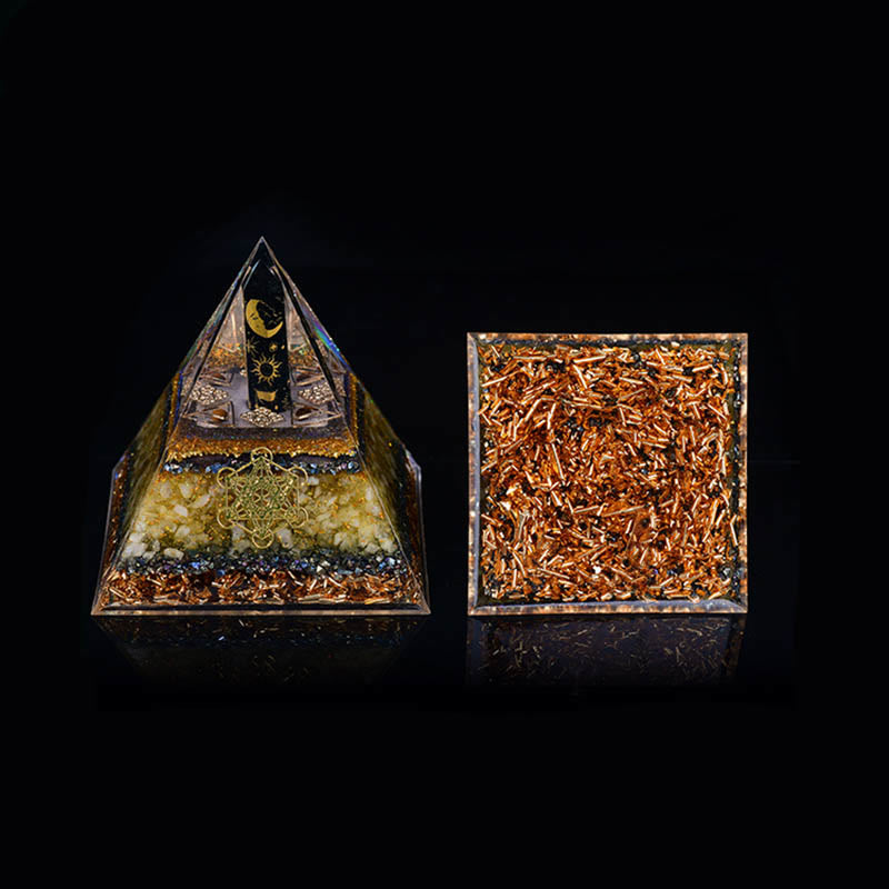 Columna de obsidiana de Olivenorma Cubo de Metatrón Equilibrio Pirámide de orgón