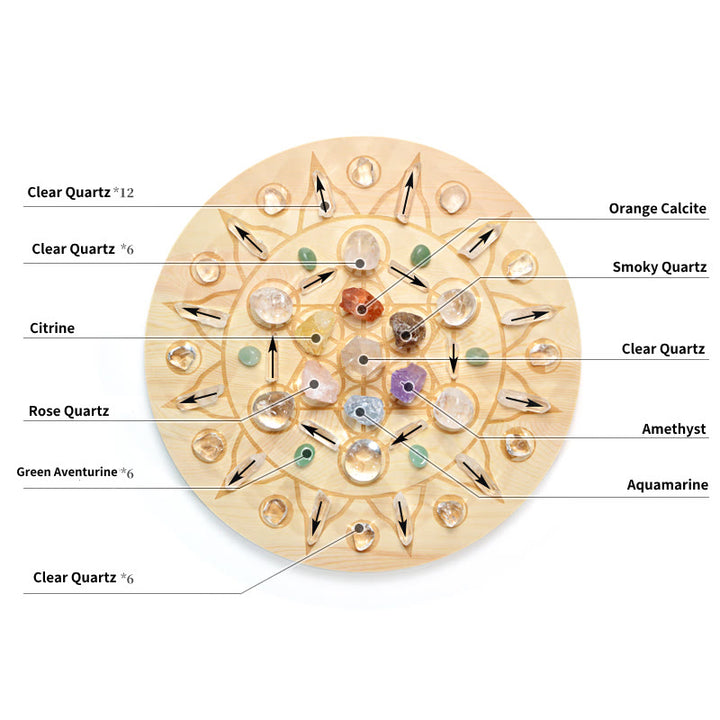 Matriz de cristales con el símbolo del cubo de Metatrón de 49 piedras originales de Olivenorma