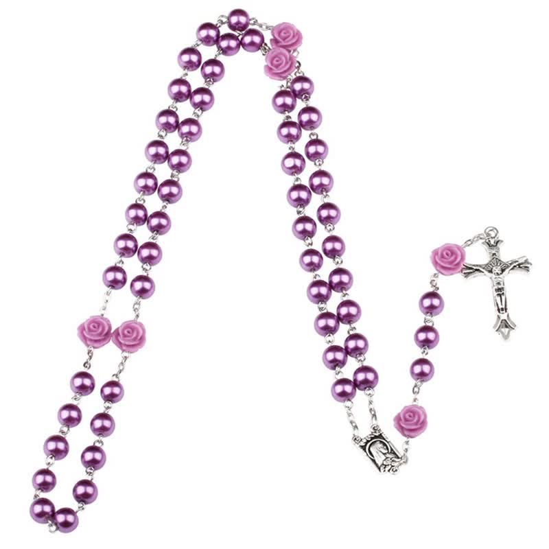 Collar rosario de cuentas de vidrio violeta de Olivenorma 