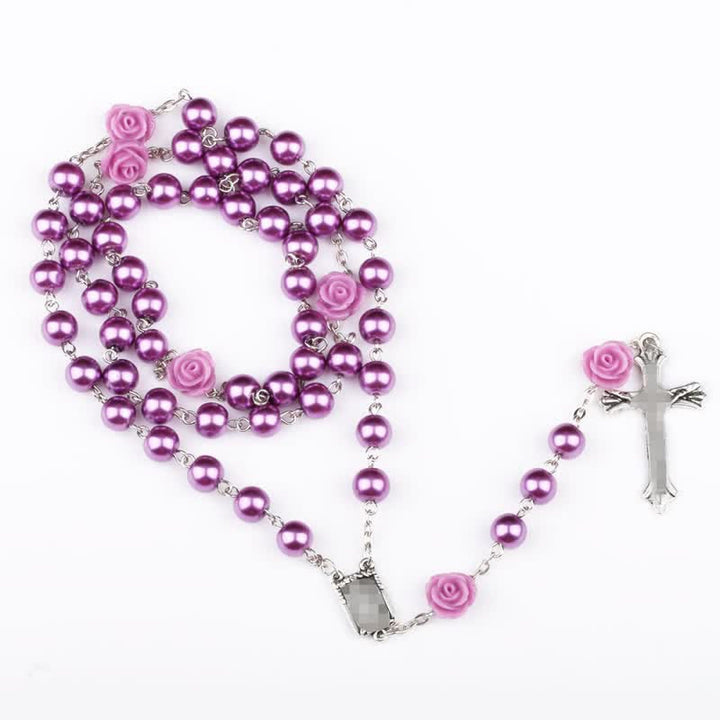 Collar rosario de cuentas de vidrio violeta de Olivenorma 