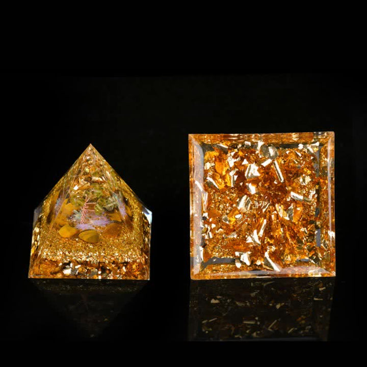 Pirámide de orgón del árbol de la vida de peridoto y ojo de tigre de Olivenorma