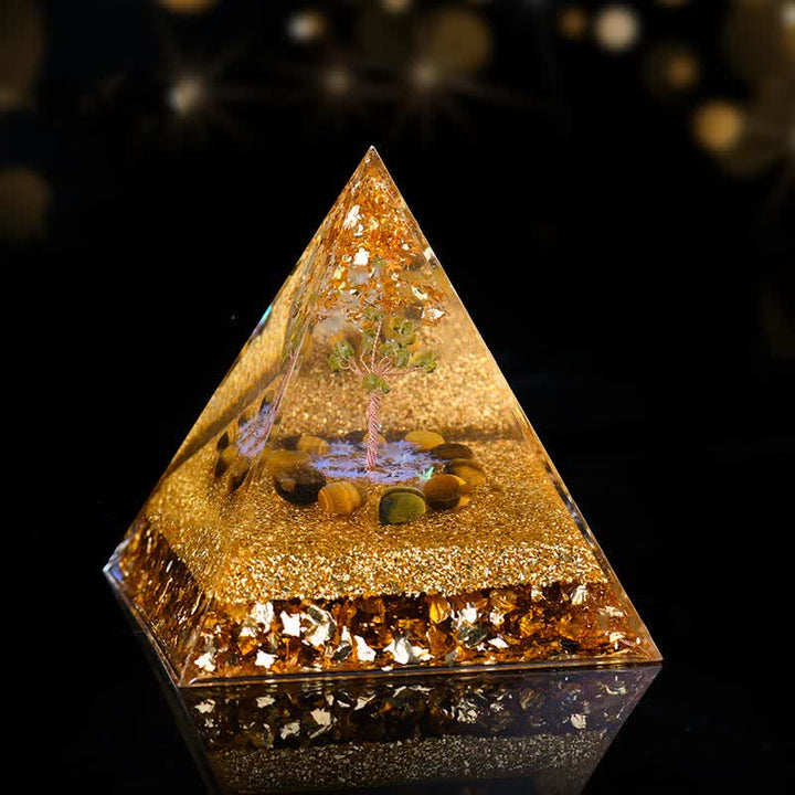 Pirámide de orgón del árbol de la vida de peridoto y ojo de tigre de Olivenorma